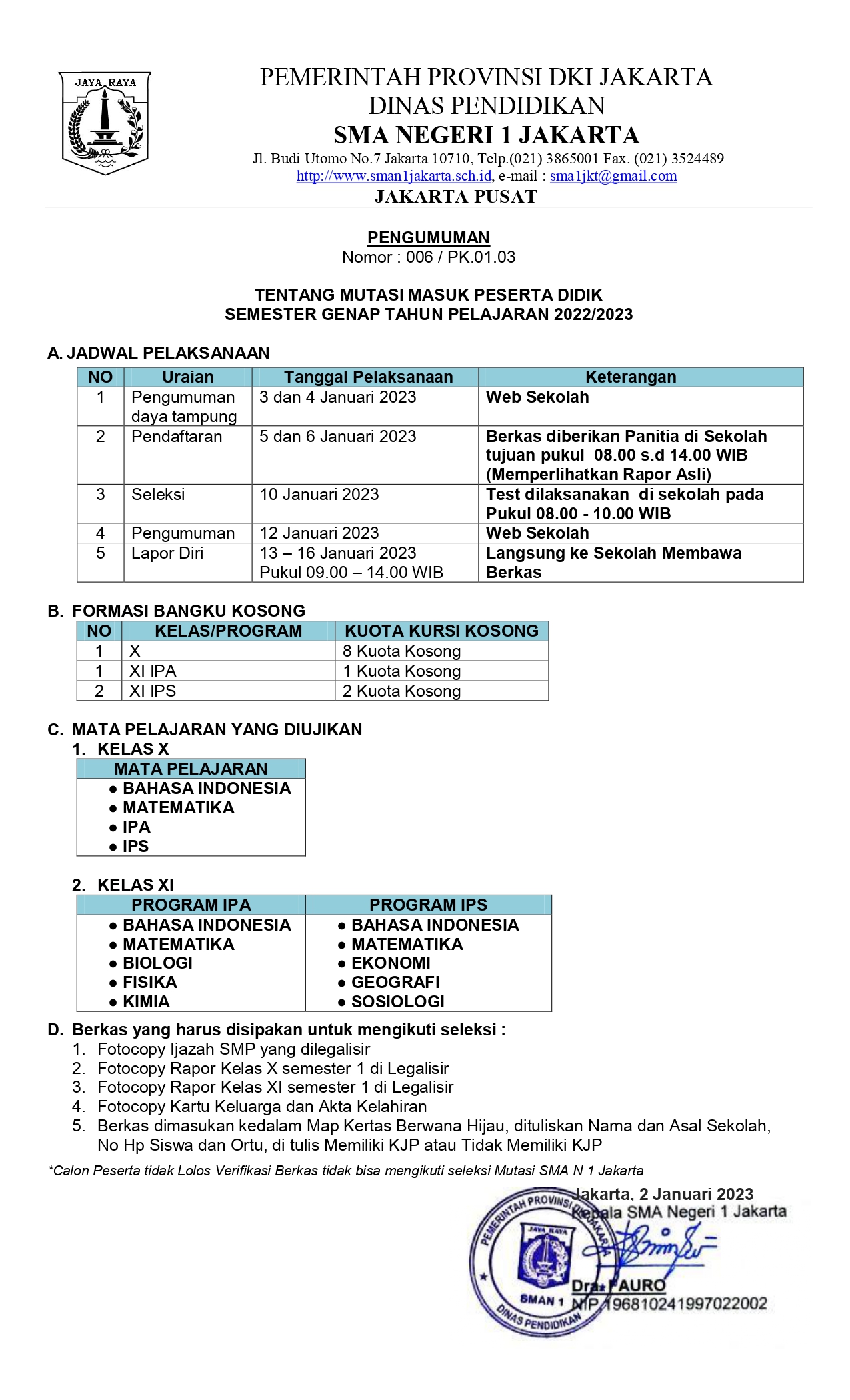 Pengumuman Mutasi Masuk Peserta Didik Sem Genap T P 2022 2023 SMA